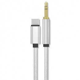 Кабел AUX SkyDolphin SR12 Braided Wire Type-C to 3.5mm/1m white
