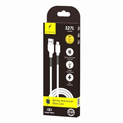 Кабел USB SkyDolphin S27L Spring Anti-Brake Lightning 2.4A/1m white