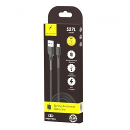 Кабел USB SkyDolphin S27L Spring Anti-Brake Lightning 2.4A/1m black