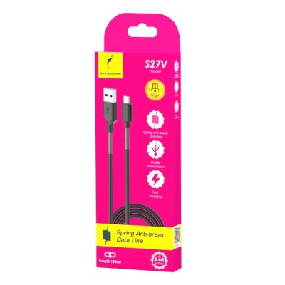 Кабел USB SkyDolphin S27V Spring Anti-Brake Micro USB 2.4A/1m black