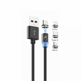 Кабел USB SkyDolphin S59KIT Magnetic 3 in 1 Micro USB/Type-C/Lightning 2.4A/1m black