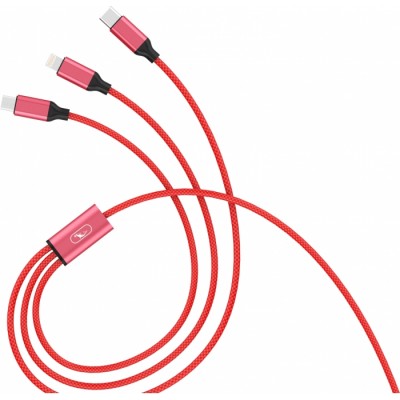 Кабел USB SkyDolphin S63E 3in1 Lightning/Type-C/Micro USB 2.4A/1.2m red