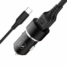 Зарядно устройство за кола SkyDolphin SZ02T Aluminium 2USB/2.4A c кабел Type-C black
