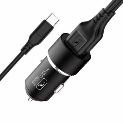 Зарядно устройство за кола SkyDolphin SZ02T Aluminium 2USB/2.4A c кабел Type-C black