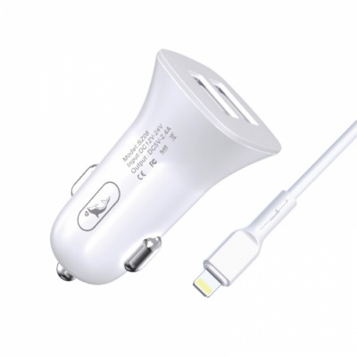 Зарядно устройство за кола SkyDolphin SZ08L 2USB/2.4A c кабел Lightning white