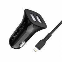 Зарядно устройство за кола SkyDolphin SZ08L 2USB/2.4A c кабел Lightning black