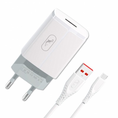 Мрежово зарядно устройство SkyDolphin SC06V 1USB/2.4A/12W c кабел Micro USB white