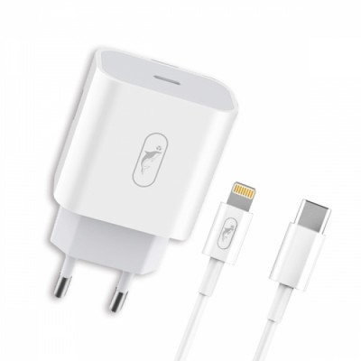 Мрежово зарядно устройство SkyDolphin SC18EL PD2.0 1USB-C/3A/18W c кабел Type-C to Lightning white