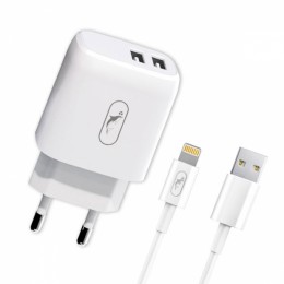 Мрежово зарядно устройство SkyDolphin SC22EBL 2USB/2.1A c кабел Lightning white