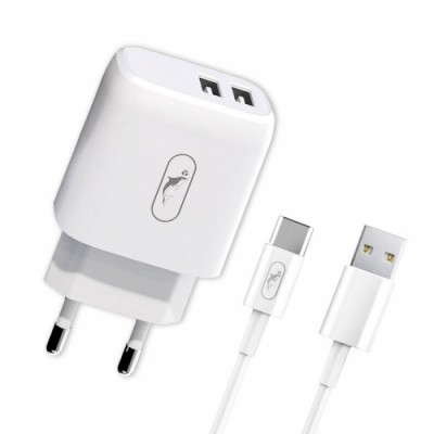 Мрежово зарядно устройство SkyDolphin SC22EBT 2USB/2.1A c кабел Type-C white