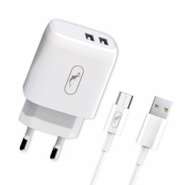 Мрежово зарядно устройство SkyDolphin SC22EBV 2USB/2.1A c кабел Micro USB white