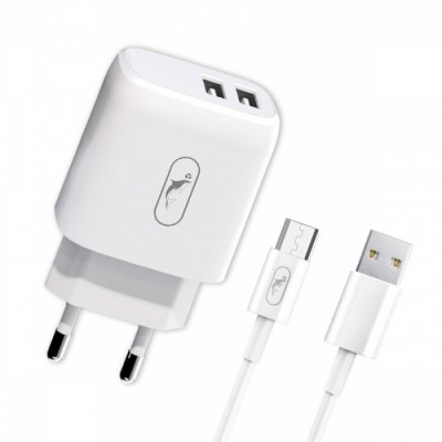 Мрежово зарядно устройство SkyDolphin SC22EBV 2USB/2.1A c кабел Micro USB white