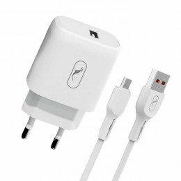 Мрежово зарядно устройство SkyDolphin SC22EV 1USB/2.1A c кабел Micro USB white