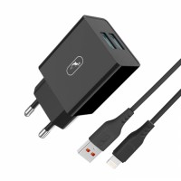 Мрежово зарядно устройство SkyDolphin SC30L 2USB/2.1A кабел Lightning black