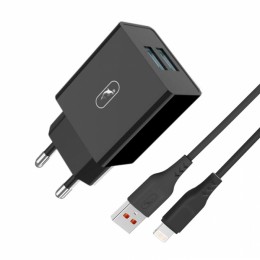 Мрежово зарядно устройство SkyDolphin SC30L 2USB/2.1A кабел Lightning black