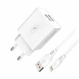 Мрежово зарядно устройство SkyDolphin SC30L 2USB/2.1A с кабел Lightning white