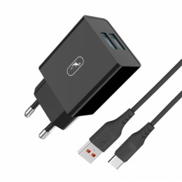 Мрежово зарядно устройство SkyDolphin SC30T 2USB/2.1A с кабел Type-C black