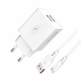 Мрежово зарядно устройство SkyDolphin SC30T 2USB/2.1A с кабел Type-C white