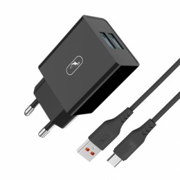 Мрежово зарядно устройство SkyDolphin SC30V 2USB/2.1A с кабел Micro USB black