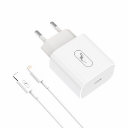 Мрежово зарядно устройство SkyDolphin SC38L USB-C/2.4A/12W с кабел Lightning white