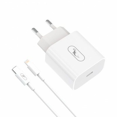 Мрежово зарядно устройство SkyDolphin SC38L USB-C/2.4A/12W с кабел Lightning white