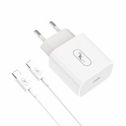 Мрежово зарядно устройство SkyDolphin SC38T USB-C/2.4A/12W с кабел Type-C white