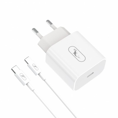 Мрежово зарядно устройство SkyDolphin SC38T USB-C/2.4A/12W с кабел Type-C white